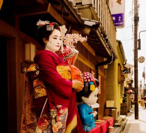 Japanese woman in a red kimono